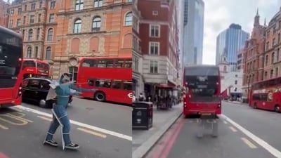 A man’s incredible handstand illusion makes him blend into the surroundings, creating a magical optical trick. (X/@gunsnrosesgirl3)
