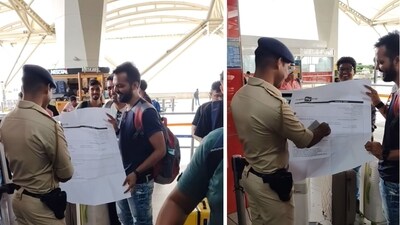 A man's hilariously oversized boarding pass at an airport has gone viral. (Instagram/@Vinod) A man's hilariously oversized boarding pass at an airport has gone viral. (Instagram/@Vinod)