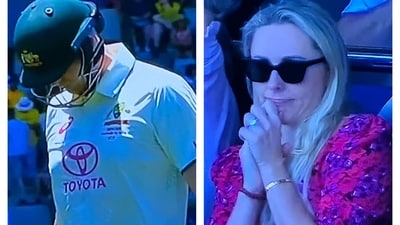 Steve's wife Dani reacts after he alls five short of completing 10000 Test runs Steve's wife Dani reacts after he alls five short of completing 10000 Test runs