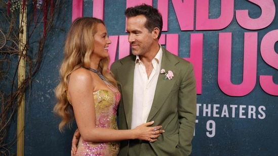 Canadian-US actor Ryan Reynolds and his wife US actress Blake Lively attend the New York premiere of "It Ends With Us" at at AMC Lincoln Square in New York, August 6, 2024. (AFP)