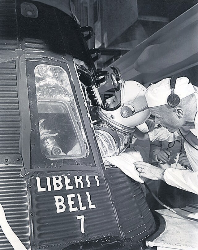 Gus Grissom enters the Liberty Bell 7. (NASA) Gus Grissom enters the Liberty Bell 7. (NASA)