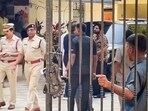 Allu Arjun, accused in the case related to the death of a woman during a stampede at the premiere of his film, at Chikkadpally police station on Sunday. Allu Arjun, accused in the case related to the death of a woman during a stampede at the premiere of his film, at Chikkadpally police station on Sunday.