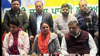 Addressing a press conference at the Ludhiana district BJP office, Punjab Mahila Morcha president Jai Inder Kaur said Kejriwal’s promises are a repeat of the unfulfilled commitments made during the Punjab elections. (HT Photo)