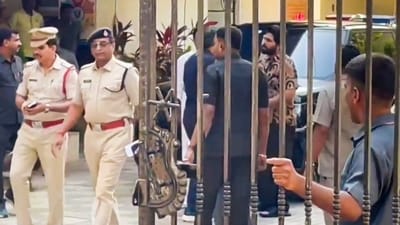 Allu Arjun, accused in the case related to the death of a woman during a stampede at the premiere of his film, at Chikkadpally police station on Sunday. (PTI) Allu Arjun, accused in the case related to the death of a woman during a stampede at the premiere of his film, at Chikkadpally police station on Sunday. (PTI)