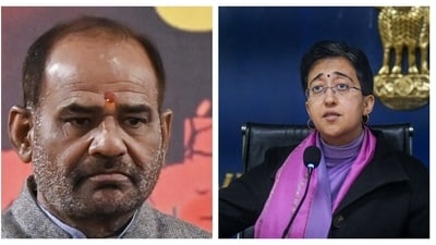 BJP's Kalkaji candidate Ramesh Bidhuri (left) and Delhi CM Atishi. (ANI & PTI) BJP's Kalkaji candidate Ramesh Bidhuri (left) and Delhi CM Atishi. (ANI & PTI)
