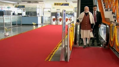 Prime Minister Narendra Modi arrives to take a ride on the Namo Bharat train during the inauguration of the 13 km stretch of the Delhi-Ghaziabad-Meerut Namo Bharat corridor between Sahibabad and New Ashok Nagar, Sunday, Jan. 5, 2025. (PTI Photo) Prime Minister Narendra Modi arrives to take a ride on the Namo Bharat train during the inauguration of the 13 km stretch of the Delhi-Ghaziabad-Meerut Namo Bharat corridor between Sahibabad and New Ashok Nagar, Sunday, Jan. 5, 2025. (PTI Photo)