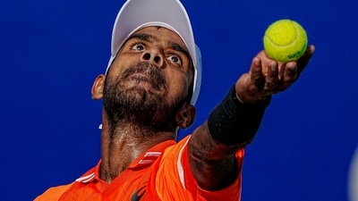 India's Sumit Nagal in action against Giovanni Fonio of Italy during their second round match of ATP Challenger Chennai Open 2024 tennis tournament, (PTI) India's Sumit Nagal in action against Giovanni Fonio of Italy during their second round match of ATP Challenger Chennai Open 2024 tennis tournament, (PTI)