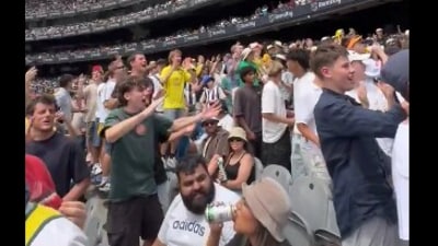 Australian fans at the MCG sparked outrage with racist chants, including "Where's your visa," during the India-Australia Melbourne Test. (X/@aus_pill) Australian fans at the MCG sparked outrage with racist chants, including "Where's your visa," during the India-Australia Melbourne Test. (X/@aus_pill)