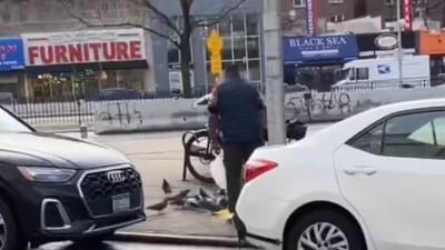 A viral video shows a worker from MS Halal Food cart in NYC catching a pigeon with bare hands, raising concerns about hygiene and food safety. (@unlimited_ls/X) A viral video shows a worker from MS Halal Food cart in NYC catching a pigeon with bare hands, raising concerns about hygiene and food safety. (@unlimited_ls/X)