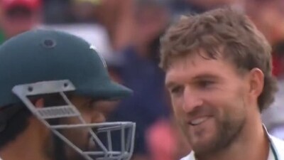 Babar Azam was not pleased when Proteas pacer Wiaan Mulder threw the ball at the stumps. (Screengrab - X ) Babar Azam was not pleased when Proteas pacer Wiaan Mulder threw the ball at the stumps. (Screengrab - X )