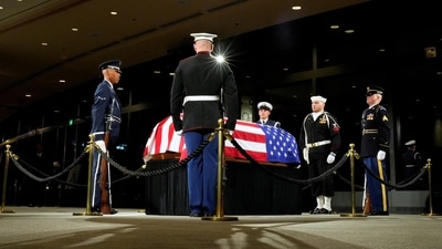 A Guard of Honor surrounded Carter's flag-draped casket in Atlanta. The former president passed away on December 29, 2024 at the age of 100 (Alex Brandon/Pool via REUTERS )