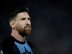 Argentina's Lionel Messi during the warm up before a match.