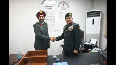 Brigadier VS Chauhan (right) succeeds Brigadier Harpreet Singh (left), who retired on December 31, 2024. (HT) Brigadier VS Chauhan (right) succeeds Brigadier Harpreet Singh (left), who retired on December 31, 2024. (HT)