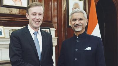 External affairs minister S Jaishankar with US National Security Advisor Jake Sullivan in New Delhi on Monday. (Photo from X) External affairs minister S Jaishankar with US National Security Advisor Jake Sullivan in New Delhi on Monday. (Photo from X)