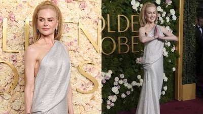 nicole kidman golden globes 2025 dress Nicole Kidman walking the red carpet at the 2025 Golden Globe Awards