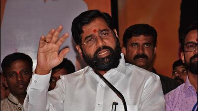 Thane, India - November 07, 2022: Maharashtra Chief Minister Eknath Shinde speaks during the Konkan Festival event, at Savarkar Nagar, Wagle Estate, in Thane, Mumbai, India, on Monday, November 07, 2022. (Praful Gangurde/ HT Photo) (HT PHOTO)