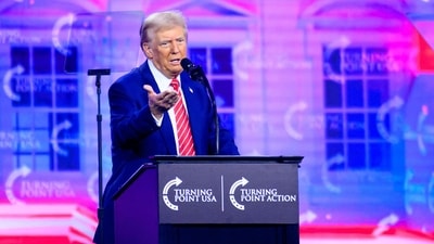 US President-elect Donald Trump speaks during Turning Point's annual AmericaFest 2024 in Phoenix, Arizona, on December 22, 2024. (AFP) US President-elect Donald Trump speaks during Turning Point's annual AmericaFest 2024 in Phoenix, Arizona, on December 22, 2024. (AFP)