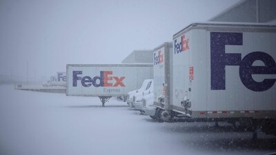 FedEx courier's truck service hit by severe snowfall. The storms caused havoc for the nation’s passenger railways. More than 20 cancellations were planned on Sunday, 40 for Monday and at least two for Tuesday. (AFP) FedEx courier's truck service hit by severe snowfall. The storms caused havoc for the nation’s passenger railways. More than 20 cancellations were planned on Sunday, 40 for Monday and at least two for Tuesday. (AFP)