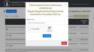 Calicut University result for BCom, BBA and other courses declared at results.uoc.ac.in (official website screenshot) Calicut University result for BCom, BBA and other courses declared at results.uoc.ac.in (official website screenshot)