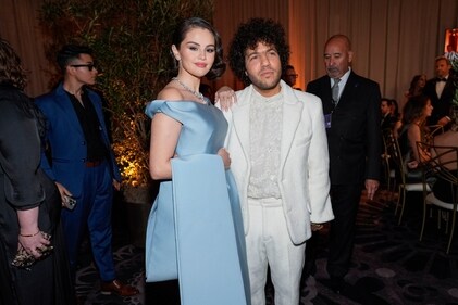 Selena Gomez, left, and Benny Blanco arrive at the 82nd Golden Globes on Sunday, Jan. 5, 2025, at the Beverly Hilton in Beverly Hills, Calif. (AP Photo/Chris Pizzello) (Chris Pizzello/Invision/AP) Selena Gomez, left, and Benny Blanco arrive at the 82nd Golden Globes on Sunday, Jan. 5, 2025, at the Beverly Hilton in Beverly Hills, Calif. (AP Photo/Chris Pizzello) (Chris Pizzello/Invision/AP)