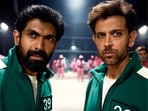 AI-reimagined picture showing Rana Daggubati and Hrithik Roshan in Squid Games. (Sahid SK)
