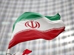 Iranian flag flies in front of the UN office building, 