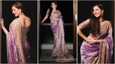Hania Aamir dazzles in ethereal lavender saree by Manish Malhotra. (Instagram/@haniaheheofficial) Hania Aamir dazzles in ethereal lavender saree by Manish Malhotra. (Instagram/@haniaheheofficial)