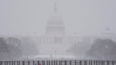 Trump inauguration: Security barriers surround the Capitol as snow falls ahead of a joint session of Congress to certify the votes from the Electoral College in the presidential election, in Washington, Monday, Jan. 6, 2025. (AP) Trump inauguration: Security barriers surround the Capitol as snow falls ahead of a joint session of Congress to certify the votes from the Electoral College in the presidential election, in Washington, Monday, Jan. 6, 2025. (AP)