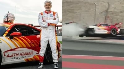 Ajith Kumar crashed his car at the practice run ahead of 24H Dubai 2025. Ajith Kumar crashed his car at the practice run ahead of 24H Dubai 2025.