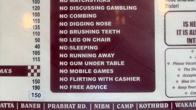 The menu of the Irani cafe not only listed the food items they serve but also a long list of rules to follow. (X/saysomethingsus) The menu of the Irani cafe not only listed the food items they serve but also a long list of rules to follow. (X/saysomethingsus)