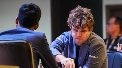 Kolkata: Five-time world chess champion Magnus Carlsen of Norway plays against Indian Grandmaster R Pragganandhaa on the Day 1 of Tata Steel Chess India Rapid, in Kolkata, Wednesday, Nov. 13, 2024. (PTI Photo/Swapan Mahapatra)(PTI11_13_2024_000213A) (PTI) Kolkata: Five-time world chess champion Magnus Carlsen of Norway plays against Indian Grandmaster R Pragganandhaa on the Day 1 of Tata Steel Chess India Rapid, in Kolkata, Wednesday, Nov. 13, 2024. (PTI Photo/Swapan Mahapatra)(PTI11_13_2024_000213A) (PTI)