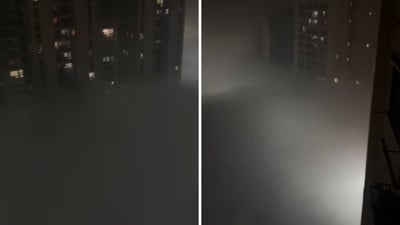 Screengrab shows glimpses of buildings covered in fog in Noida. (Instagram/@____msd___ravi) Screengrab shows glimpses of buildings covered in fog in Noida. (Instagram/@____msd___ravi)