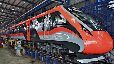 The Vande Bharat Express being maintained at Shakur Basti in New Delhi on Tuesday. (HT Photo) The Vande Bharat Express being maintained at Shakur Basti in New Delhi on Tuesday. (HT Photo)