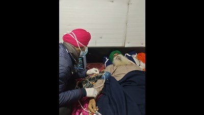 The condition of farmer leader Jagjit Singh Dallewal continued to deteriorate further on Tuesday when his blood pressure (BP) dropped to a critical level. Dallewal’s systolic BP fell to 77, while the diastolic value was recorded at 45 last night, creating a panic at the Khanauri site. (HT Photo) The condition of farmer leader Jagjit Singh Dallewal continued to deteriorate further on Tuesday when his blood pressure (BP) dropped to a critical level. Dallewal’s systolic BP fell to 77, while the diastolic value was recorded at 45 last night, creating a panic at the Khanauri site. (HT Photo)