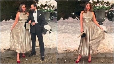 Kareena Kapoor's glamorous New Year look features a stunning metallic midi dress. (Instagram/@kareenakapoorkhan) Kareena Kapoor's glamorous New Year look features a stunning metallic midi dress. (Instagram/@kareenakapoorkhan)