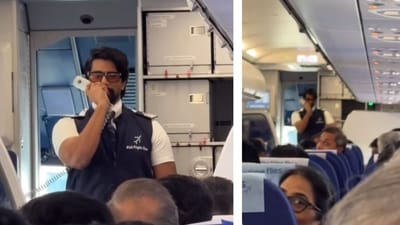 IndiGo pilot Pradeep Krishnan welcomed Tamil actresses Lovelyn and Viji Chandrasekhar aboard his flight. (Instagram/@PradeepKrishnan) IndiGo pilot Pradeep Krishnan welcomed Tamil actresses Lovelyn and Viji Chandrasekhar aboard his flight. (Instagram/@PradeepKrishnan)