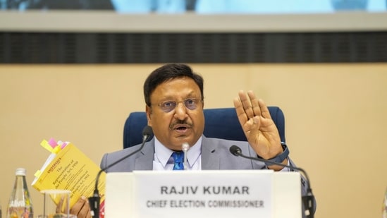 New Delhi: Chief Election Commissioner Rajiv Kumar addresses a press conference for the announcement of the schedule for the Delhi Assembly elections, in New Delhi, Tuesday, Jan. 7, 2025. (PTI)