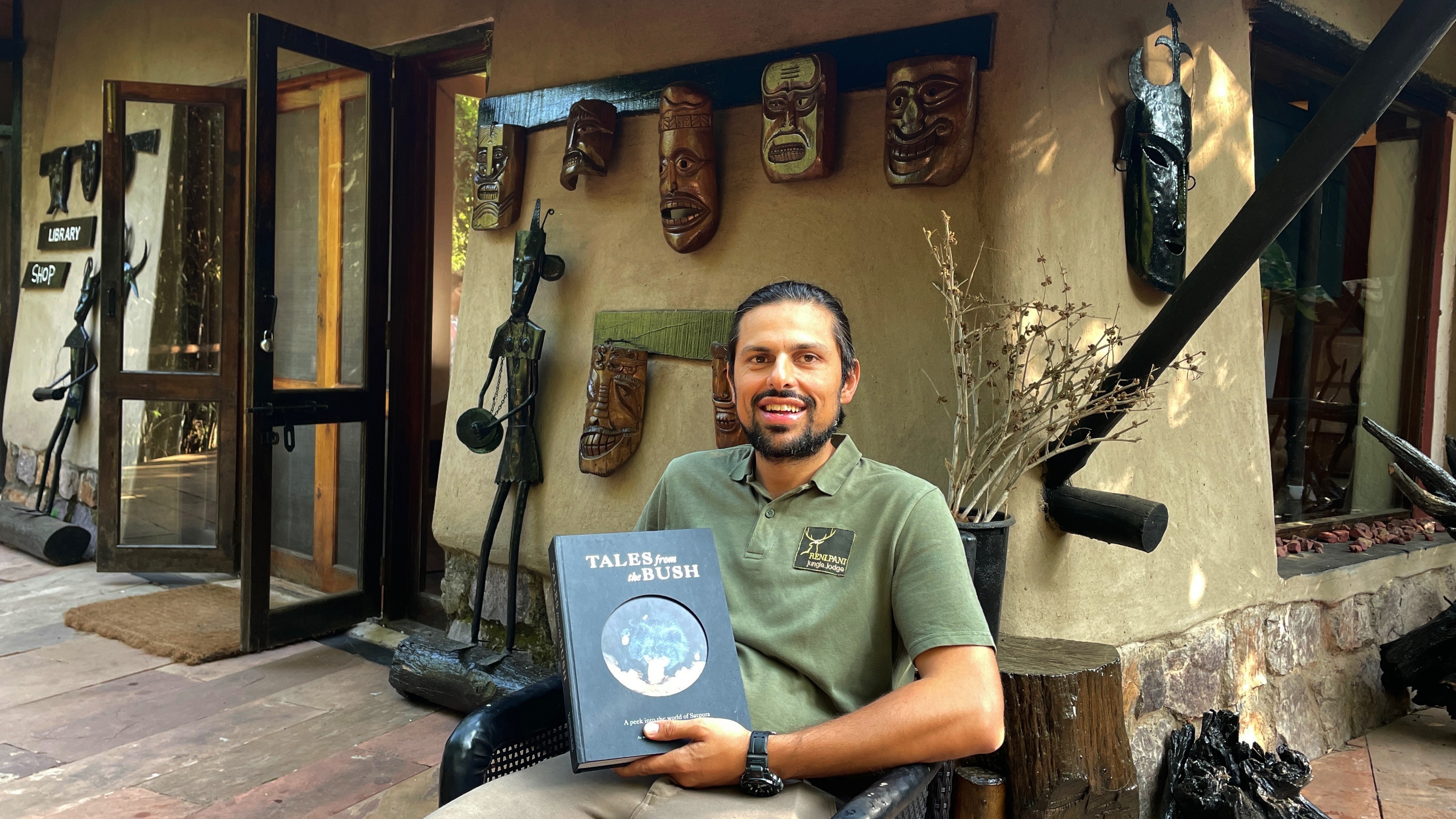 Author Aly Rashid at the Reni Pani Jungle Lodge with his book, ‘Tales from the Bush’ (325pp, ₹5,500; Jehan Numa Palace Pvt Ltd) (Veidehi Gite) Author Aly Rashid at the Reni Pani Jungle Lodge with his book, ‘Tales from the Bush’ (325pp, ₹5,500; Jehan Numa Palace Pvt Ltd) (Veidehi Gite)