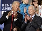 FILE - Former President Jimmy Carter and Sen. Joe Biden, D-Del., at the Democratic National Convention in Denver, Aug. 26, 2008. (AP Photo/Paul Sancya, File) FILE - Former President Jimmy Carter and Sen. Joe Biden, D-Del., at the Democratic National Convention in Denver, Aug. 26, 2008. (AP Photo/Paul Sancya, File)