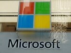 A Microsoft logo is pictured on a store in the Manhattan borough of New York City, New York, U.S., January 25, 2021.