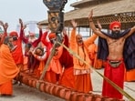 Prayagraj: 'Sadhus' take part in 'Dharm Dhwaja Puja' ceremony of Niranjani Akhara ahead of Maha Kumbh Mela 2025, in Prayagraj, Tuesday, Jan. 7, 2024. (PTI Photo)(PTI01_07_2025_000206A) Prayagraj: 'Sadhus' take part in 'Dharm Dhwaja Puja' ceremony of Niranjani Akhara ahead of Maha Kumbh Mela 2025, in Prayagraj, Tuesday, Jan. 7, 2024. (PTI Photo)(PTI01_07_2025_000206A)