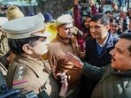 Aam Aadmi Party (AAP) leaders Sanjay Singh and Saurabh Bharadwaj outside Delhi chief minister Atishi's official residence, in New Delhi. Aam Aadmi Party (AAP) leaders Sanjay Singh and Saurabh Bharadwaj outside Delhi chief minister Atishi's official residence, in New Delhi.