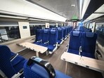 A view inside the newly manufactured Vande Bharat Express with new features specially designed for operation in mountainous and ultra-cold areas at Shakurbasti in New Delhi.