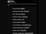 The user shared a screenshot from the chatbot, adding that he asked Chat-GPT the caste of characters from the Harry Potter series.