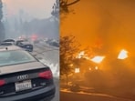 Lines of vehicles crowd the roadways as people flee on foot amid evacuation. Other videos captured numerous structures on fire. 