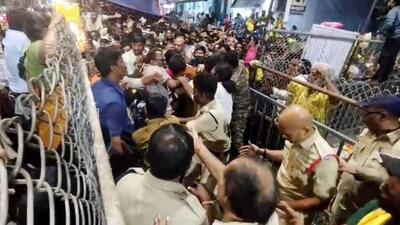 A stampede-like situation occurred at Vishnu Nivasam during the distribution of Tirumala Srivari Vaikuntha Dwara Darshan tokens, in Tirupati on Wednesday. Reportedly, four devotees died in the incident. (ANI) A stampede-like situation occurred at Vishnu Nivasam during the distribution of Tirumala Srivari Vaikuntha Dwara Darshan tokens, in Tirupati on Wednesday. Reportedly, four devotees died in the incident. (ANI)