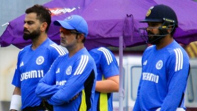 Indian cricket team Head coach Gautam Gambhir with captain Rohit Sharma and Virat Kohli during a practice session (ANI Pictures Wire)