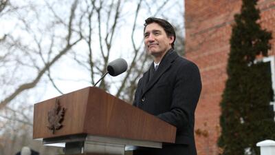 Canadian Prime Minister Justin Trudeau speaks during a news conference at Rideau Cottage in Ottawa, on Monday. (AFP) Canadian Prime Minister Justin Trudeau speaks during a news conference at Rideau Cottage in Ottawa, on Monday. (AFP)