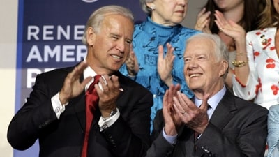 FILE - Former President Jimmy Carter and Sen. Joe Biden, D-Del., at the Democratic National Convention in Denver, Aug. 26, 2008. (AP Photo/Paul Sancya, File) (AP) FILE - Former President Jimmy Carter and Sen. Joe Biden, D-Del., at the Democratic National Convention in Denver, Aug. 26, 2008. (AP Photo/Paul Sancya, File) (AP)