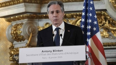 US Secretary of State Antony Blinken delivers remarks after meeting with the French Minister for Europe and Foreign Affairs at the Quai d'Orsay in Paris. (AFP) US Secretary of State Antony Blinken delivers remarks after meeting with the French Minister for Europe and Foreign Affairs at the Quai d'Orsay in Paris. (AFP)